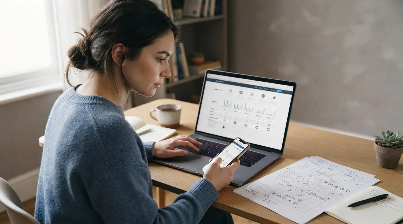Jugador comparando casinos online que más pagan en España en una mesa de trabajo