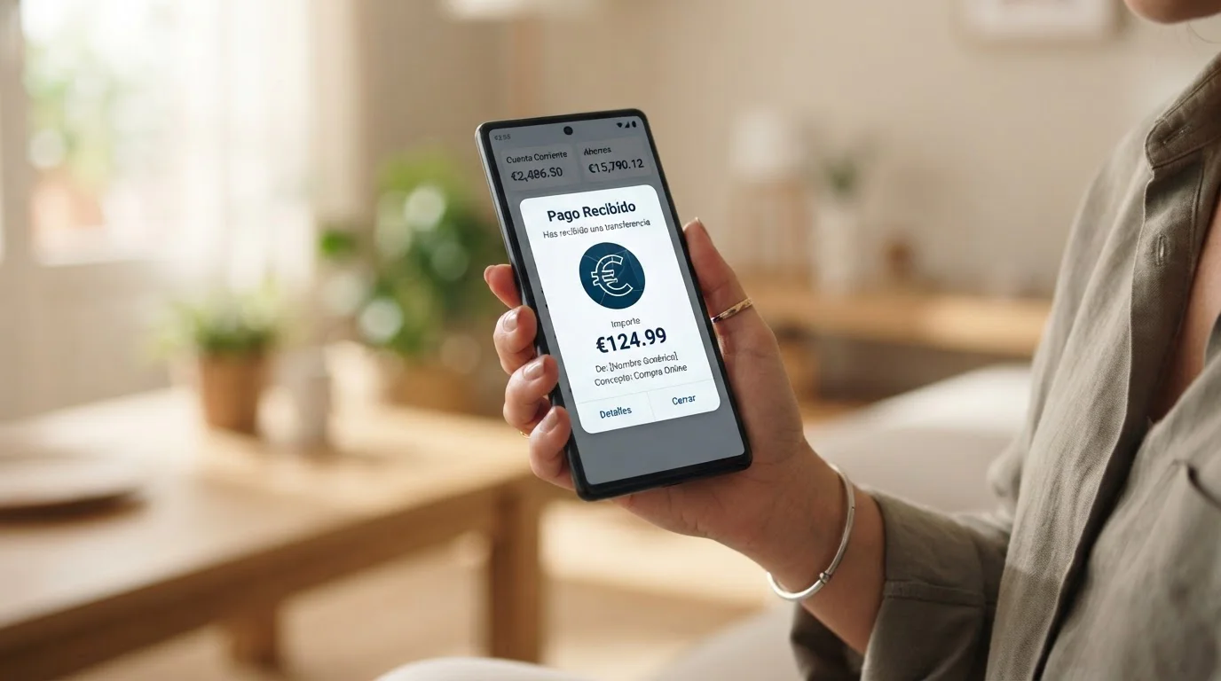 Smartphone mostrando notificación de pago Bizum recibido