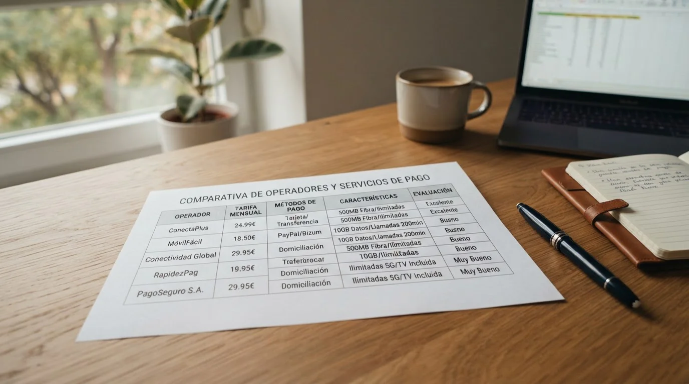 Tabla comparativa de casinos impresos en papel sobre escritorio de madera