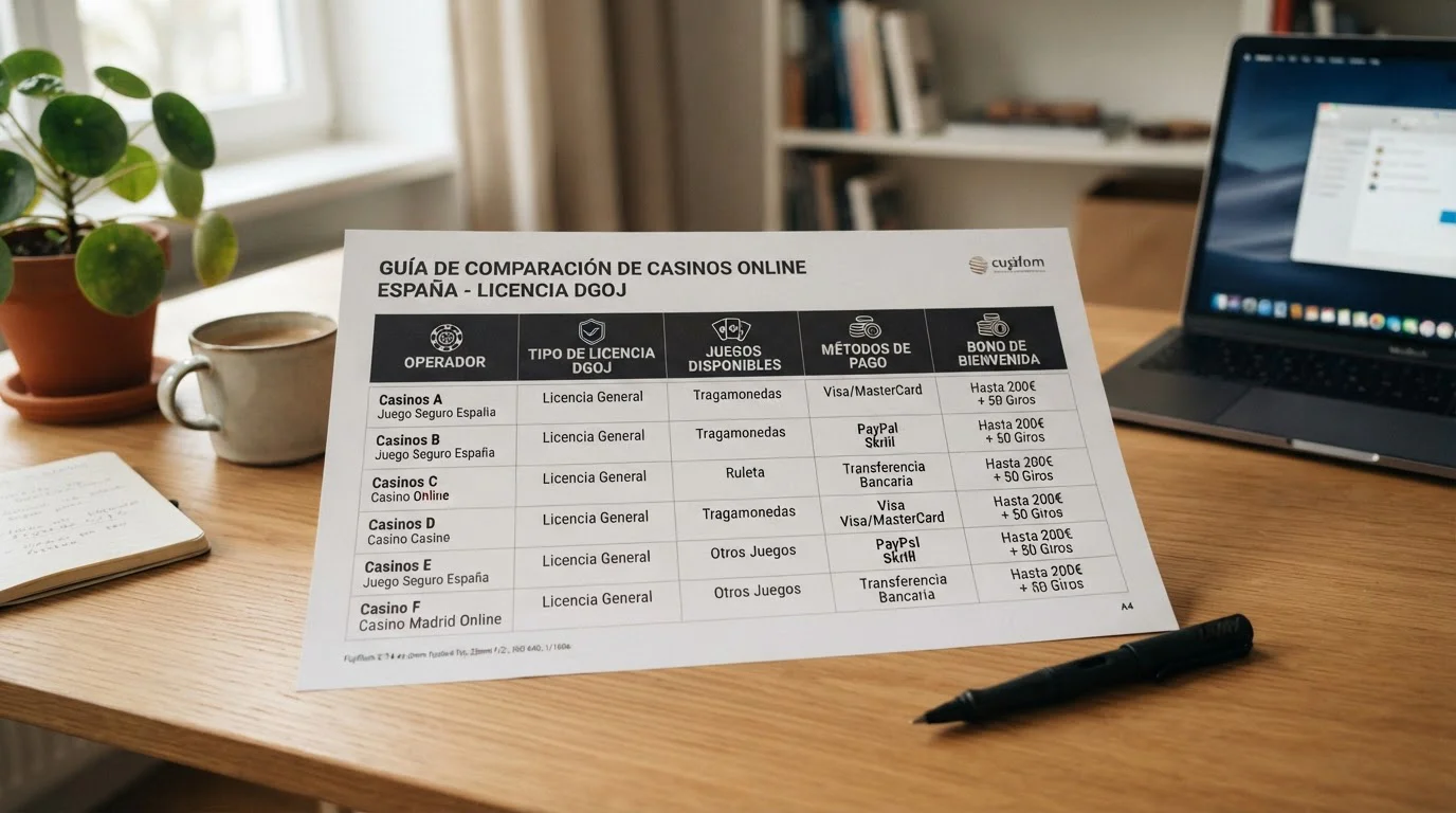 Tabla comparativa de casinos españoles con licencia DGOJ y sus opciones de depósito