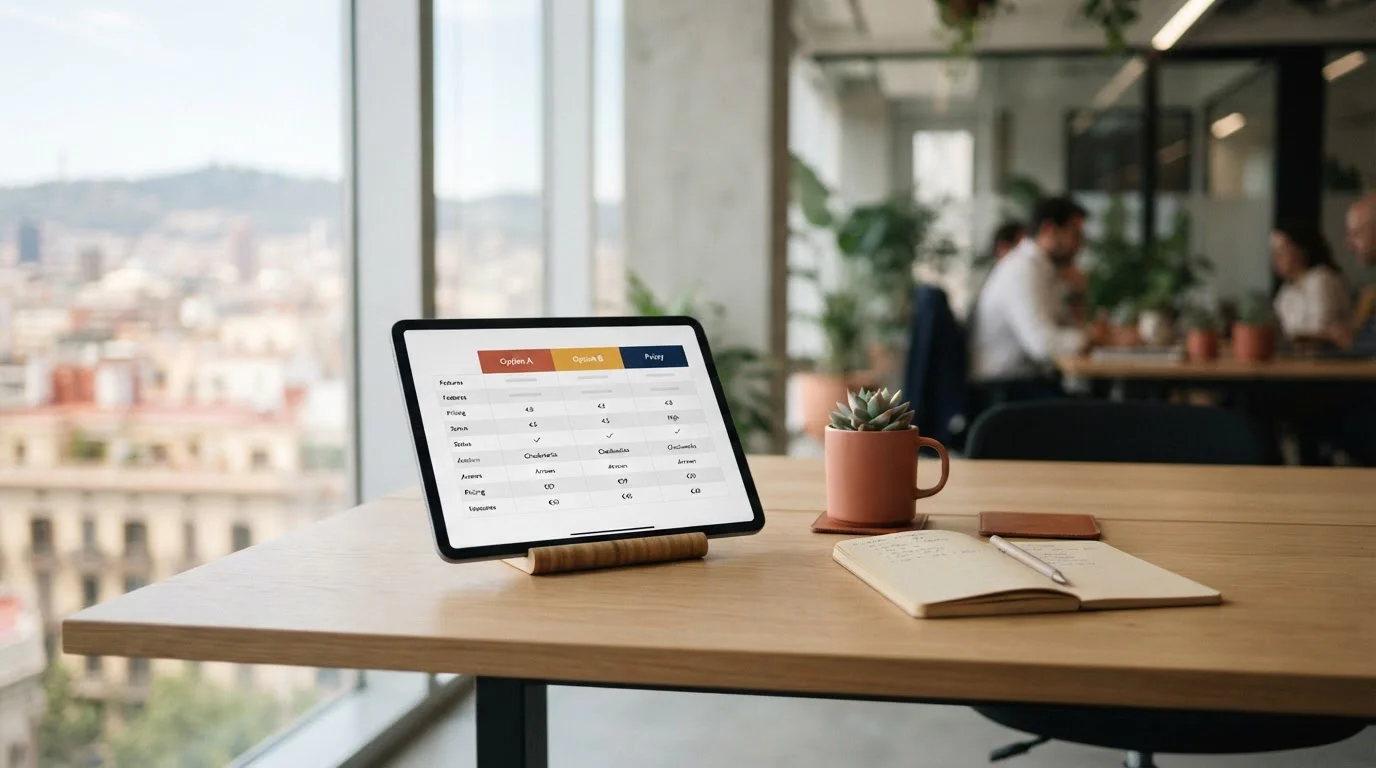 Tablet mostrando tabla comparativa de operadores de casino