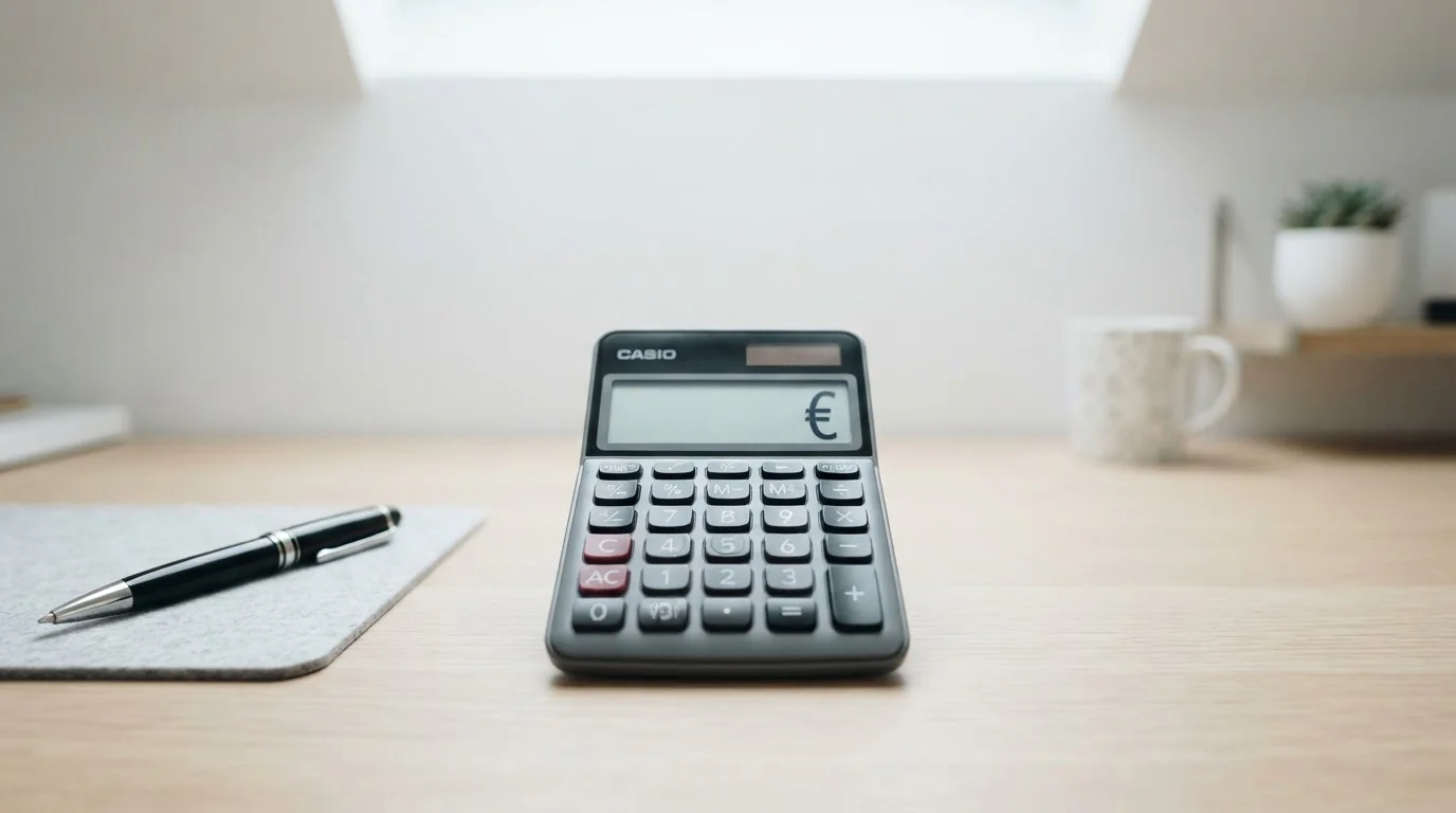 Calculadora digital mostrando símbolo euro sin cifras específicas