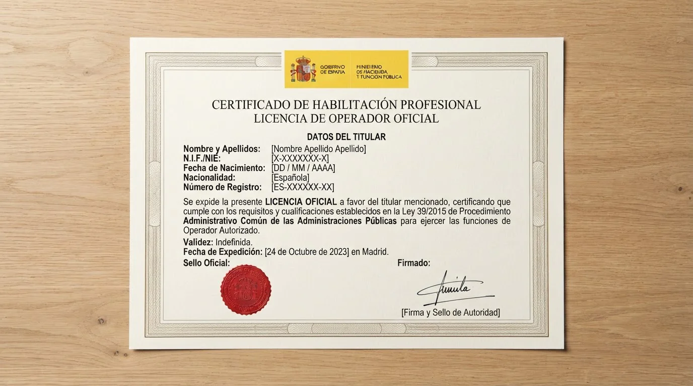 Documento de licencia oficial con sello gubernamental español