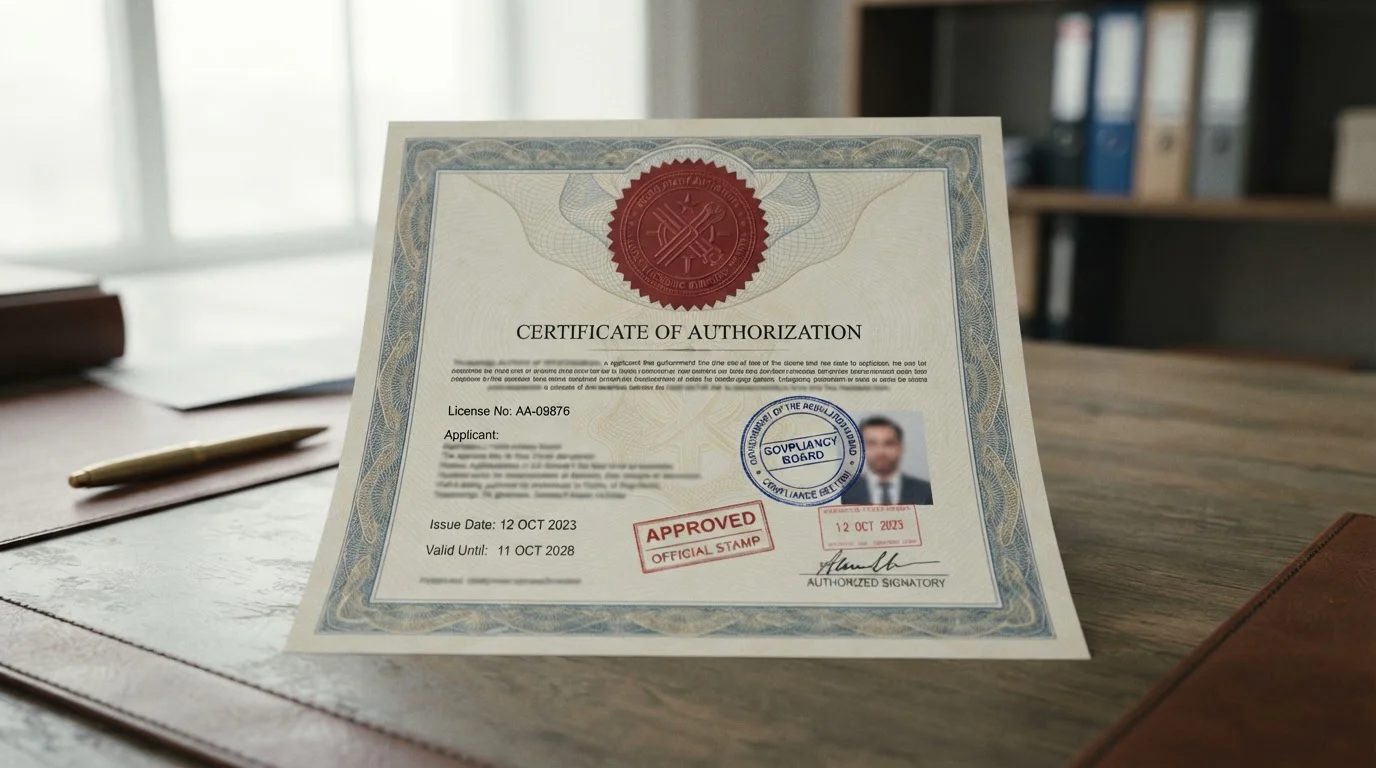 Documento de licencia genérico con sellos oficiales