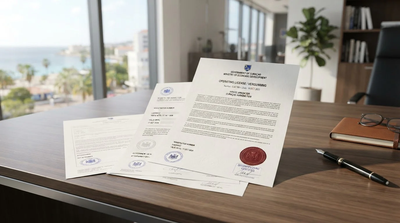 Documentos oficiales de licencia Curazao y regulación DGOJ sobre escritorio