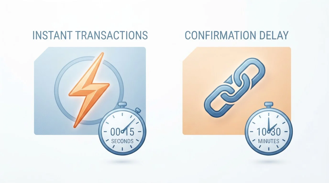 Comparación visual entre la red Lightning y las transacciones On-Chain de Bitcoin por velocidad y coste