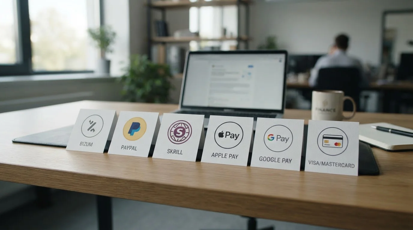 Tarjetas de papel con iconos de métodos de pago alternativos dispuestas en fila