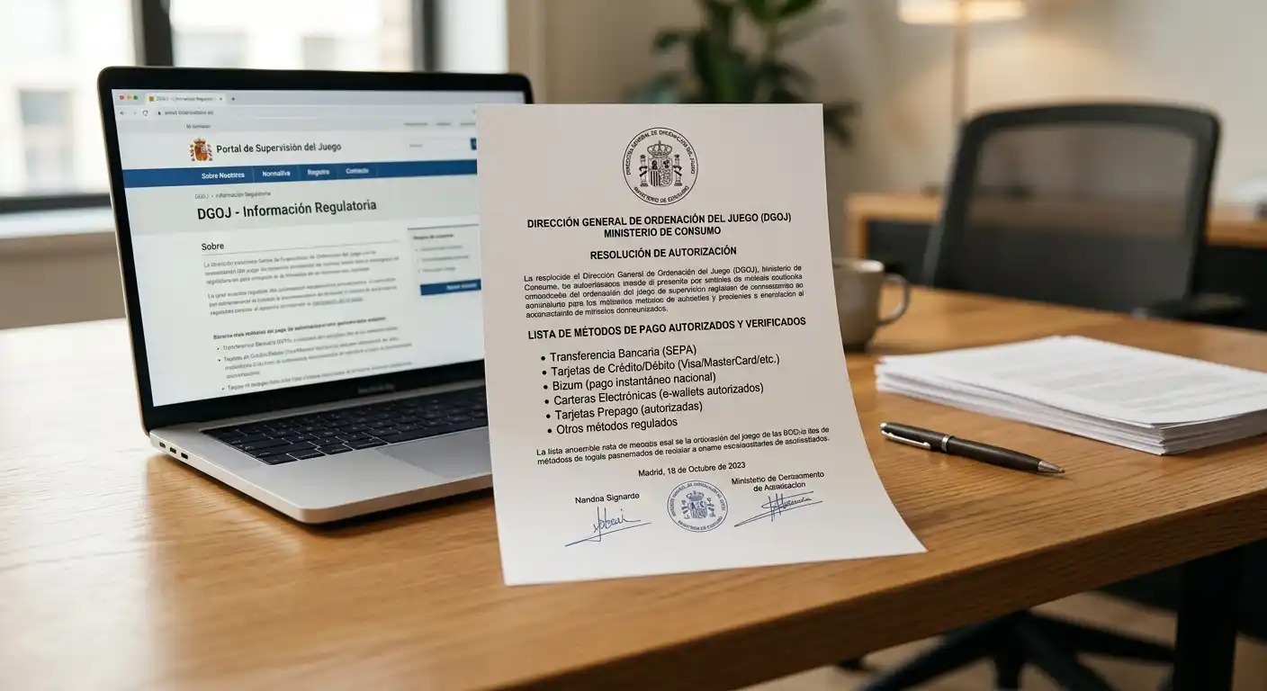 Documento oficial con sello DGOJ y lista de métodos de pago autorizados