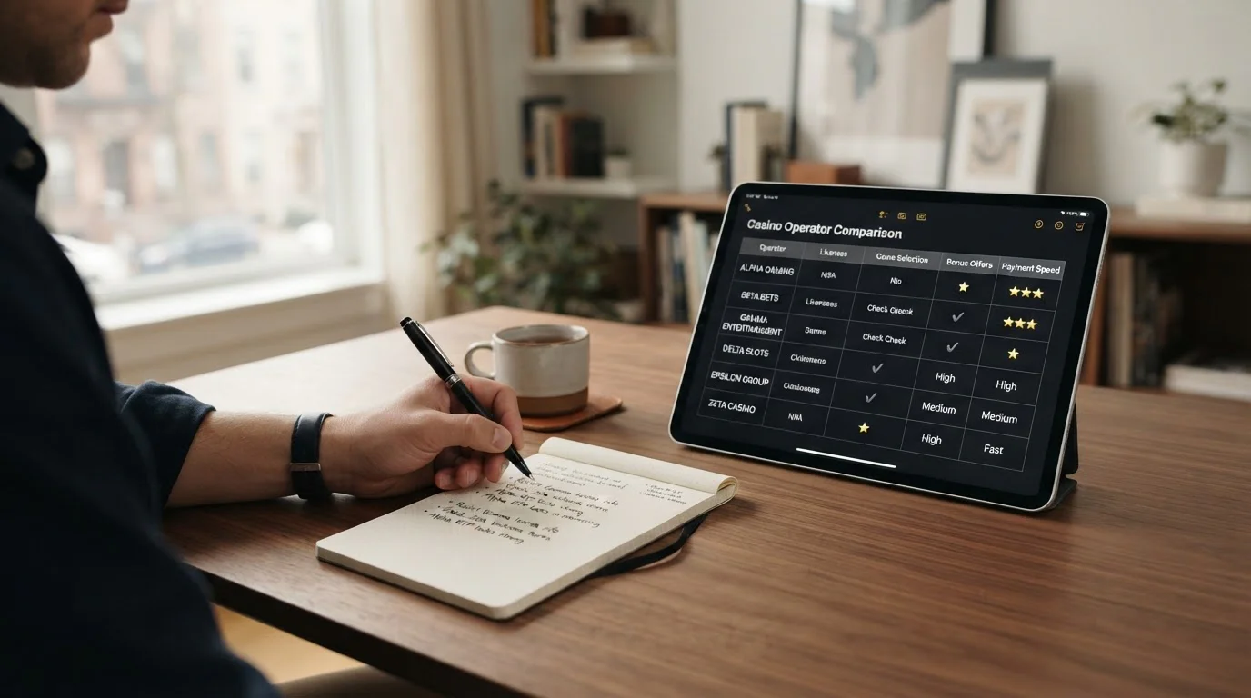 Comparativa de operadores con Visa en tablet con notas manuscritas