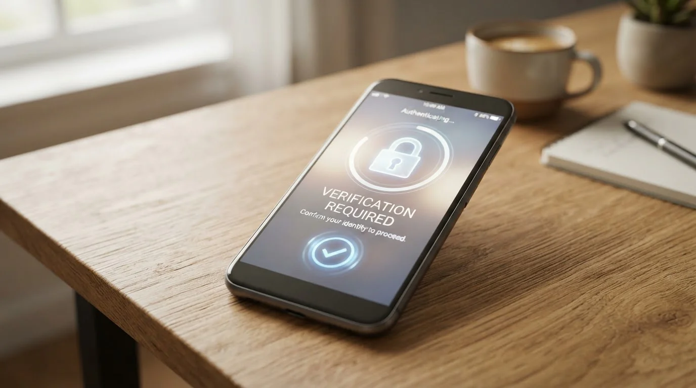 Smartphone con pantalla de autenticación de seguridad y símbolo de candado