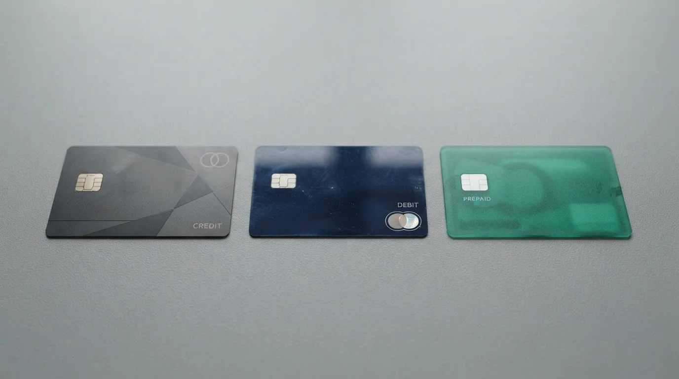 Tres tarjetas Mastercard de diferentes tipos sobre superficie neutra