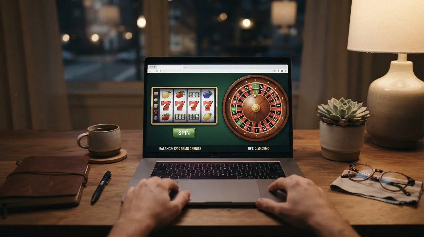 Pantalla de tragaperras y una ruleta europea con apuestas pequeñas