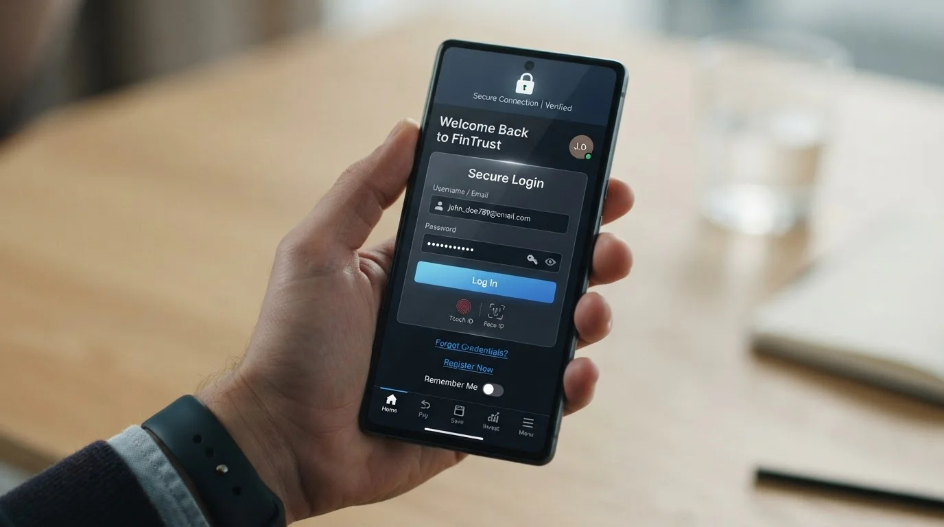 Interfaz de banca online en smartphone mostrando proceso de autenticación segura