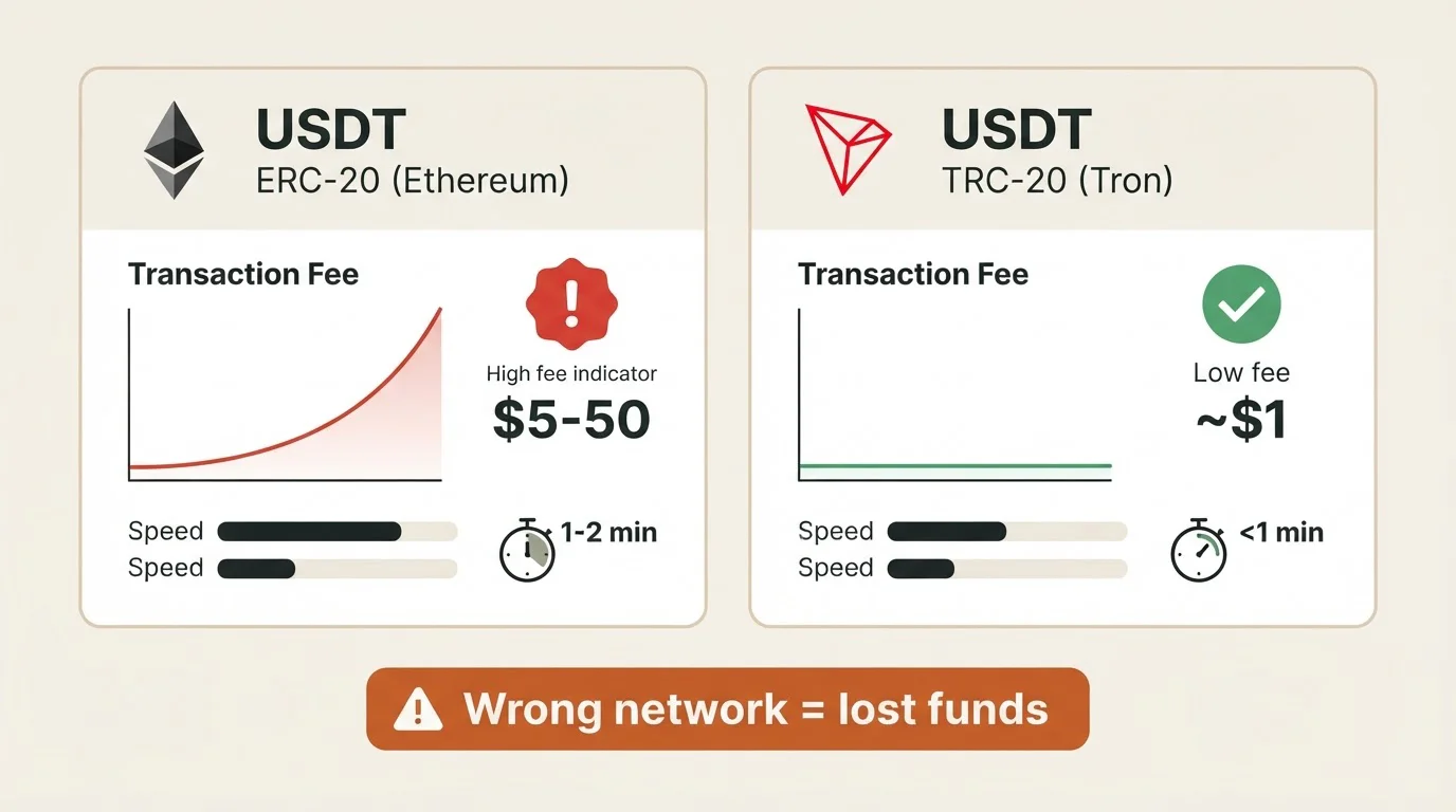 Diferencia entre redes USDT TRC-20 y ERC-20